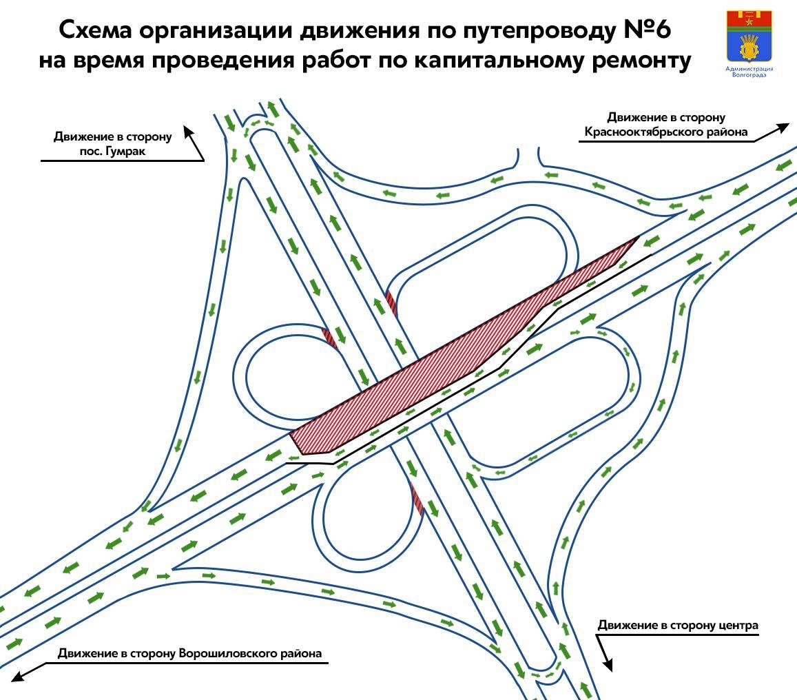 Новая схема движения через путепровод №6 начала действовать в Волгограде