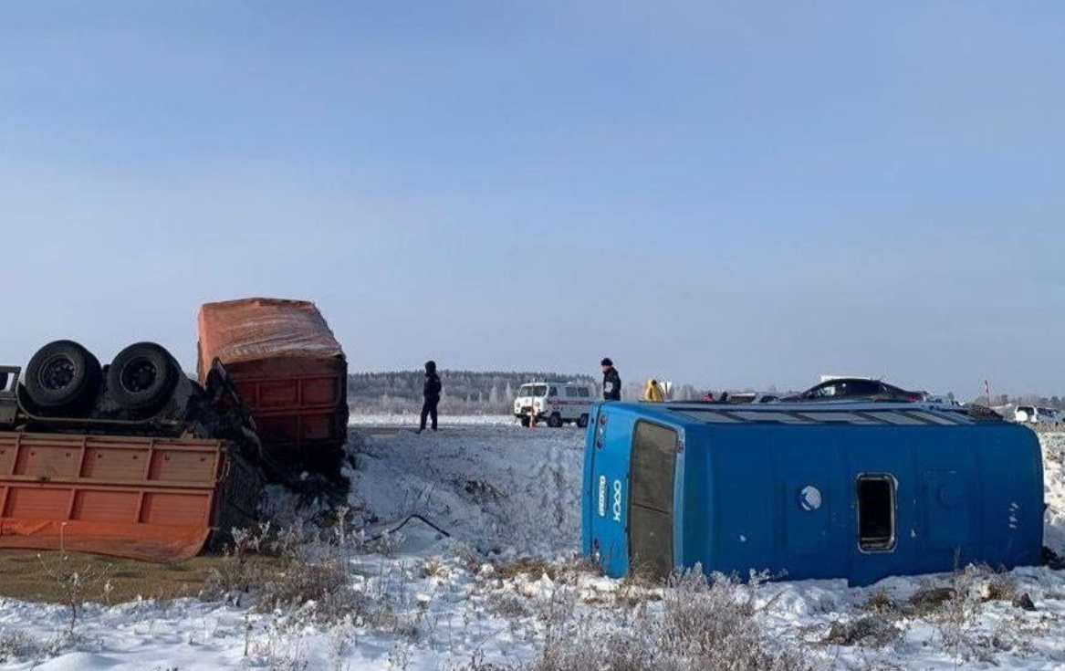 Семь человек пострадали в аварии с автобусом и грузовиком под Омском
