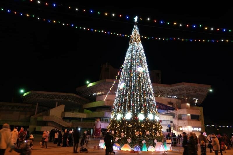 На центральной елке Астрахани зажгли огни